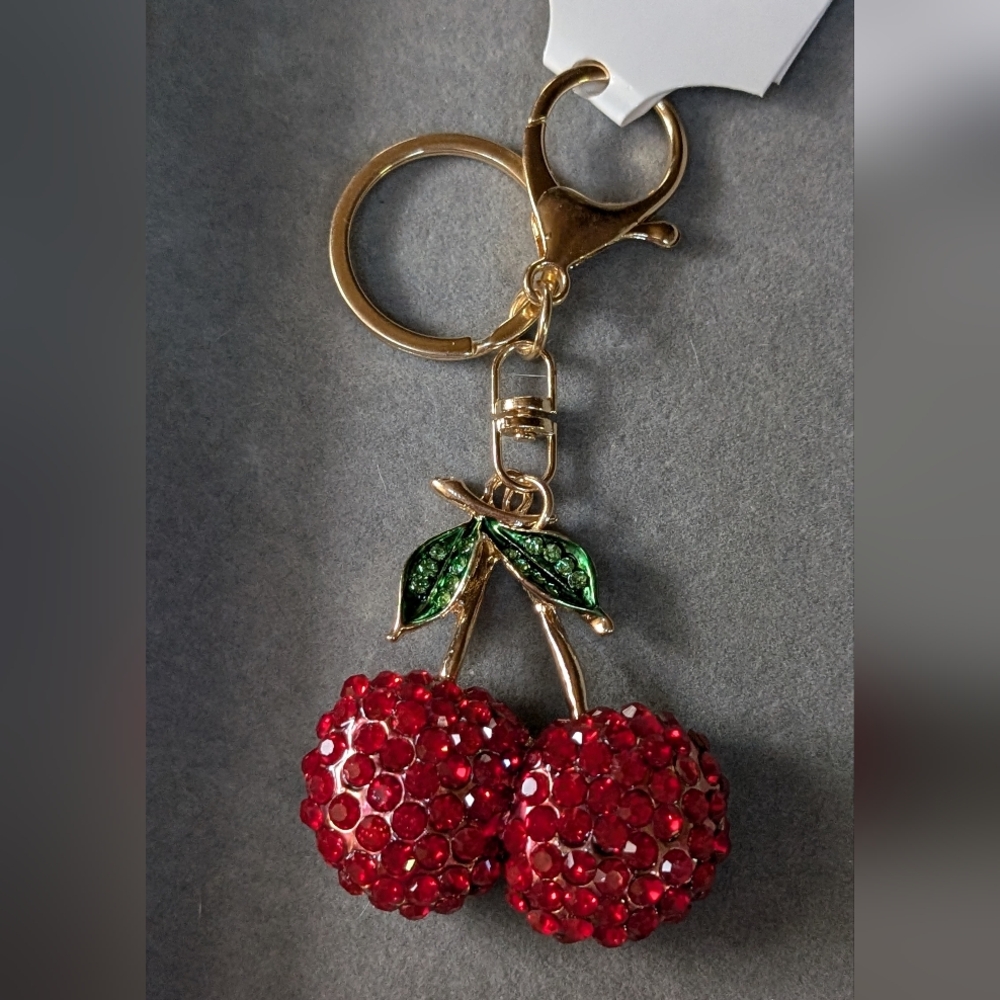 🆕 Red Rhinestone🍒 Cherry 🍒 Keychain/Charm - Picture 4 of 7